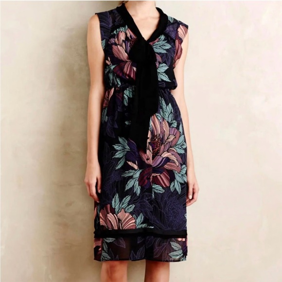 Anthropologie Maeve Brelin Floral Sheer Mix Print Lined Dress | S - Picture 8 of 8